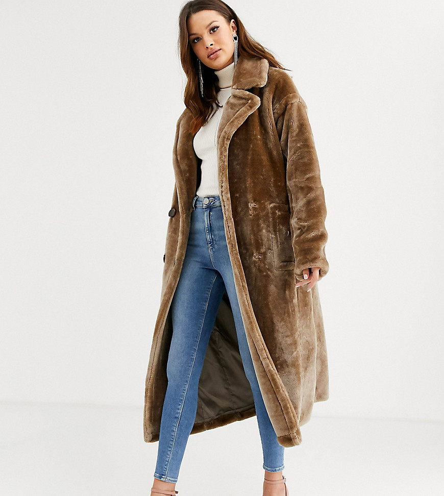ASOS DESIGN Tall plush faux fur maxi coat with seam detailing