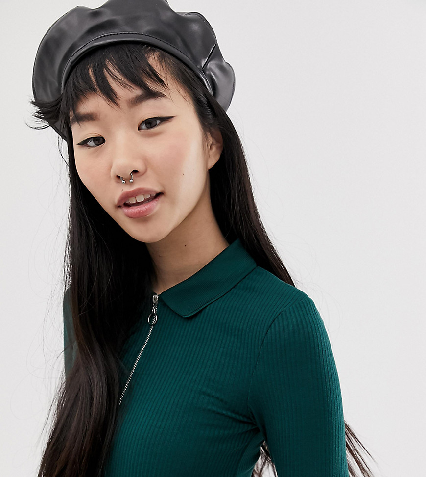 New Look polo neck top with zip in green