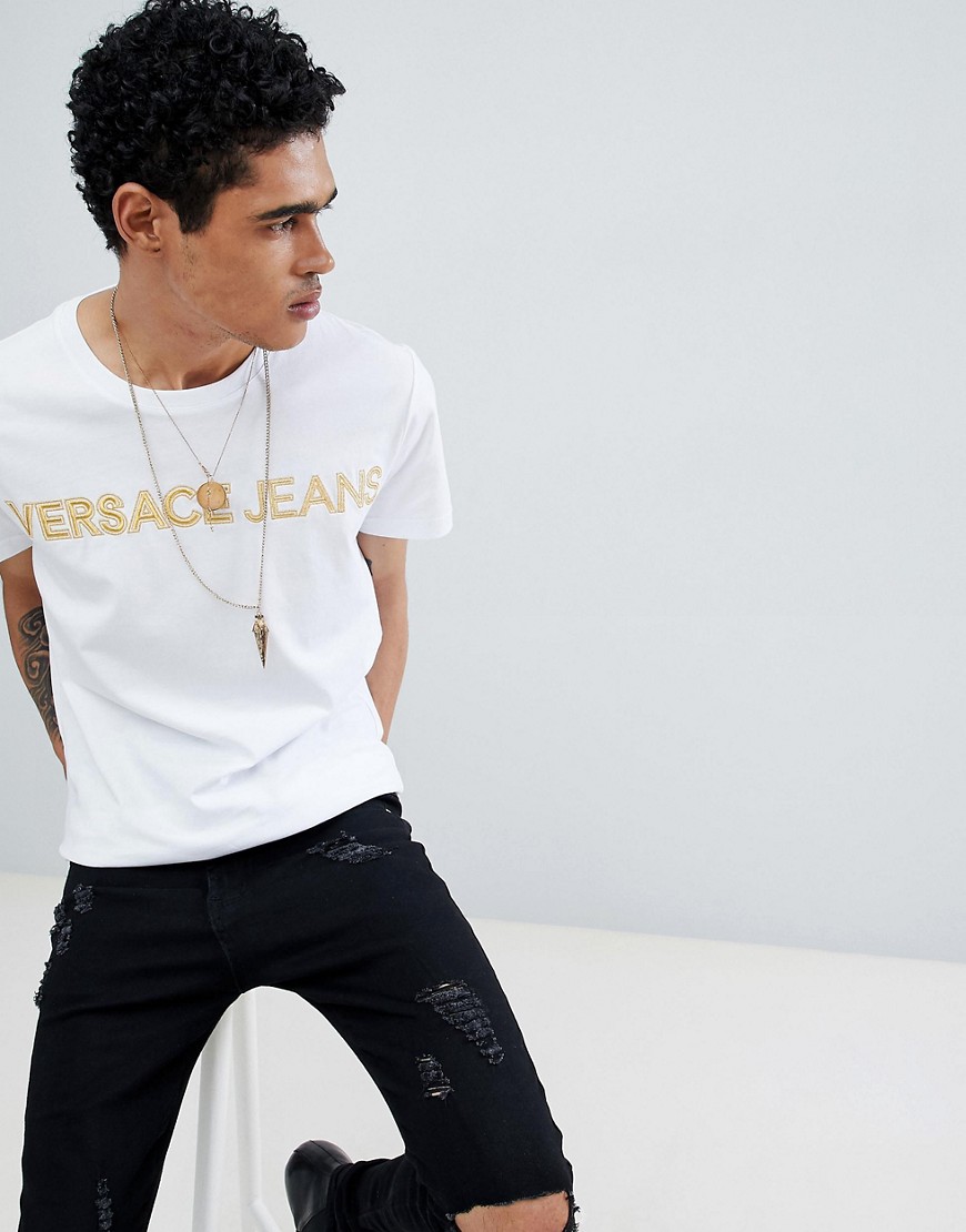Versace Jeans t-shirt in white with gold logo