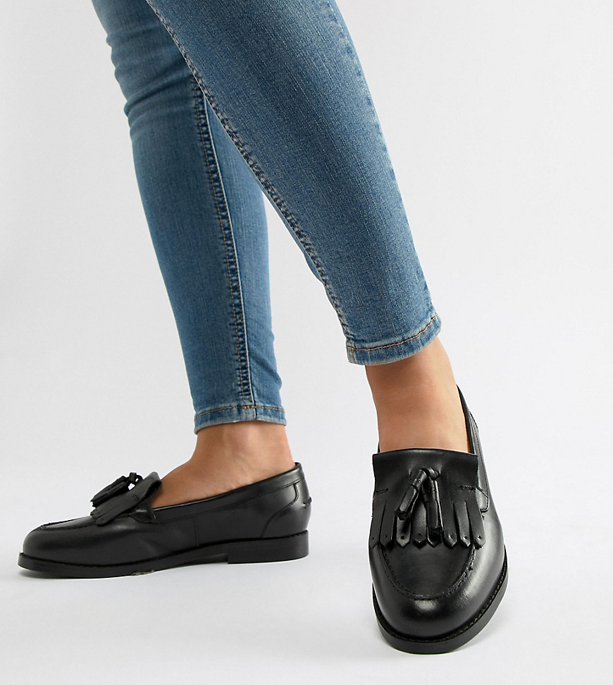 Asos Design Maxwell Wide Fit Leather Loafers-black
