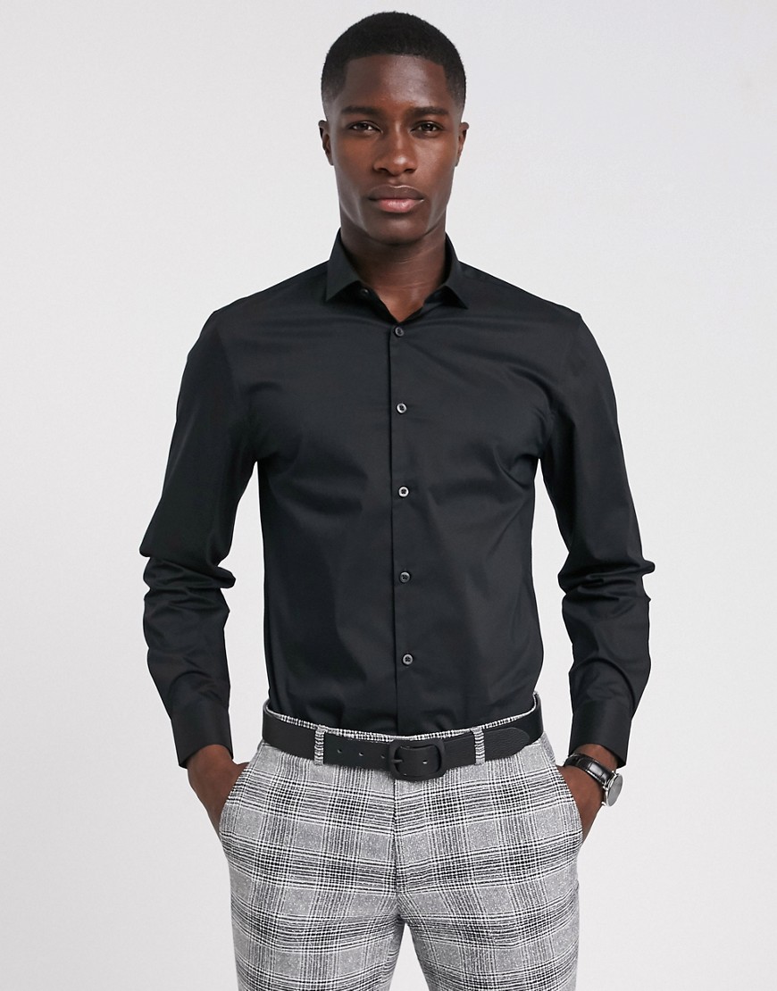 Moss London extra slim shirt with stretch in black