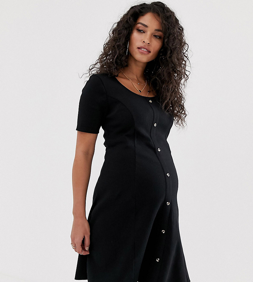 ASOS DESIGN Maternity short sleeve ribbed button through tea dress