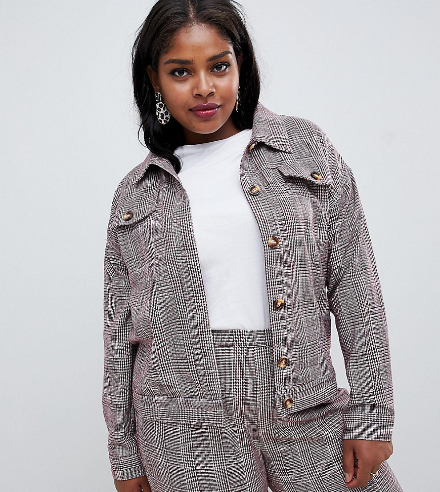 Glamorous Curve trucker jacket in princde of wales check co-ord