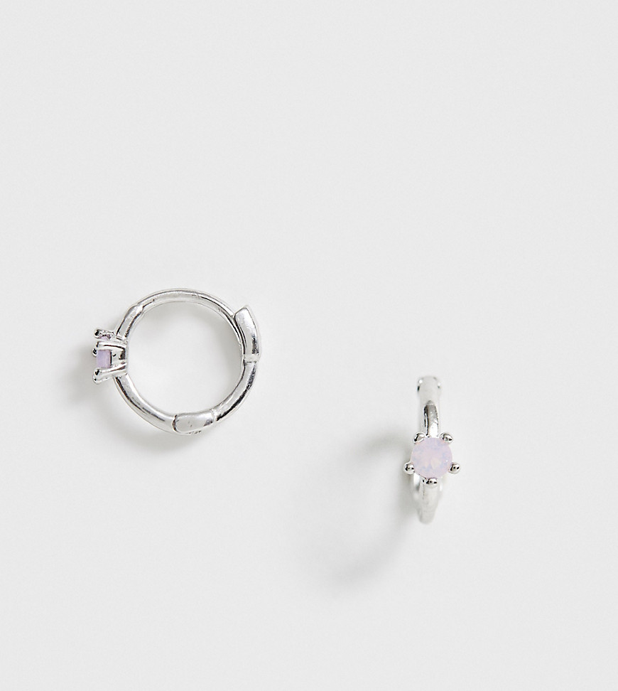 Astrid & Miyu Sterling Silver Opal Stone Huggie Hoop Earrings