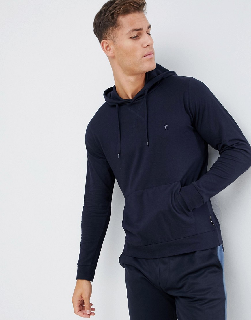 French Connection Essentials overhead hoodie with logo in navy