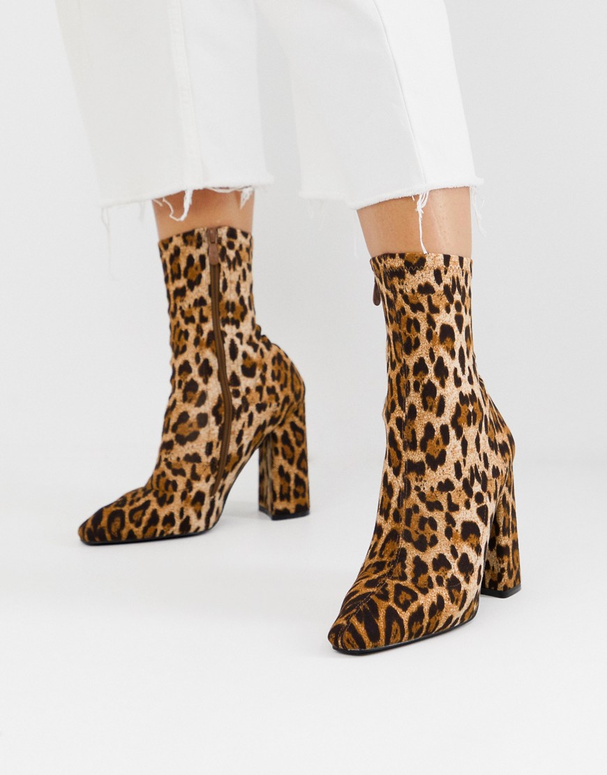 RAID Shannon leopard print heeled sock boots