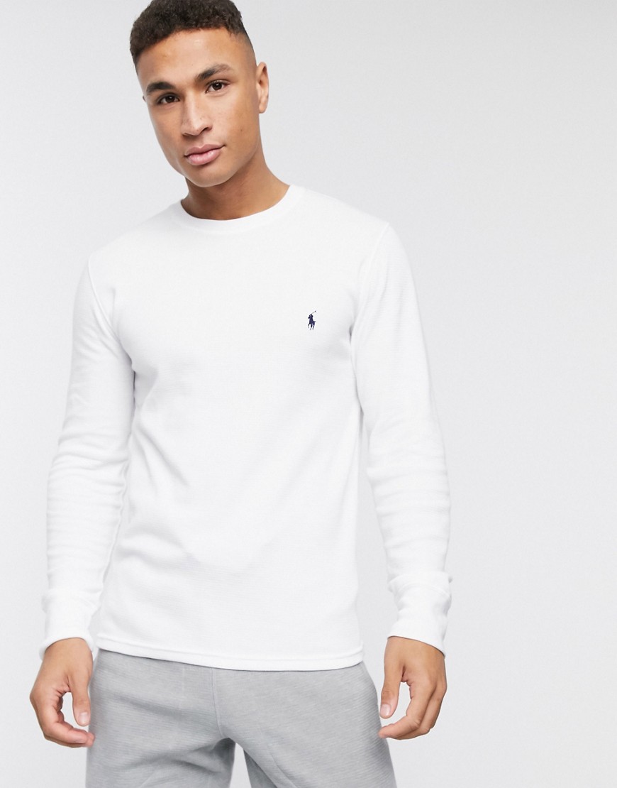 Polo Ralph Lauren waffle long sleeve top player logo in white