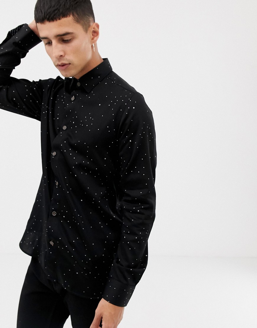 Ted Baker party shirt in black with metallic star print