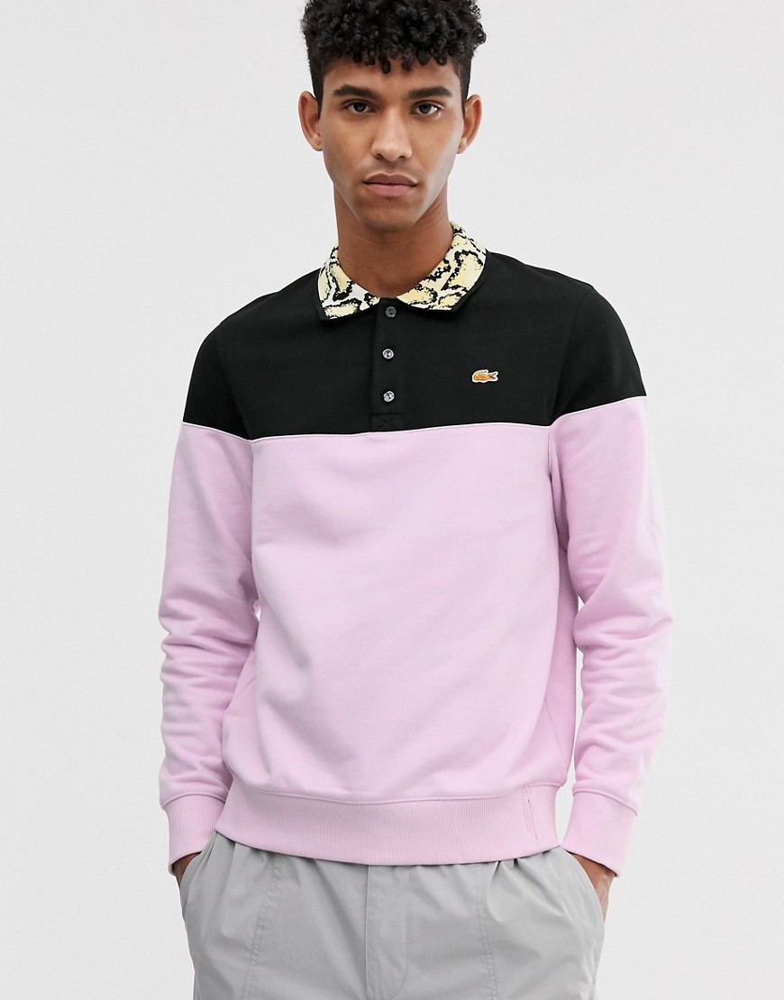 Lacoste L!VE X Opening Ceremony colour block sweat with contrast collar in pink