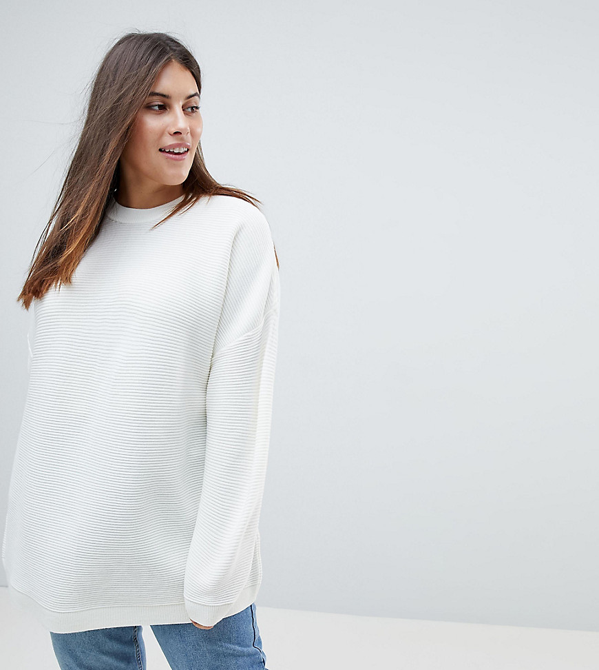 ASOS CURVE Oversized Jumper in Ripple Stitch - White