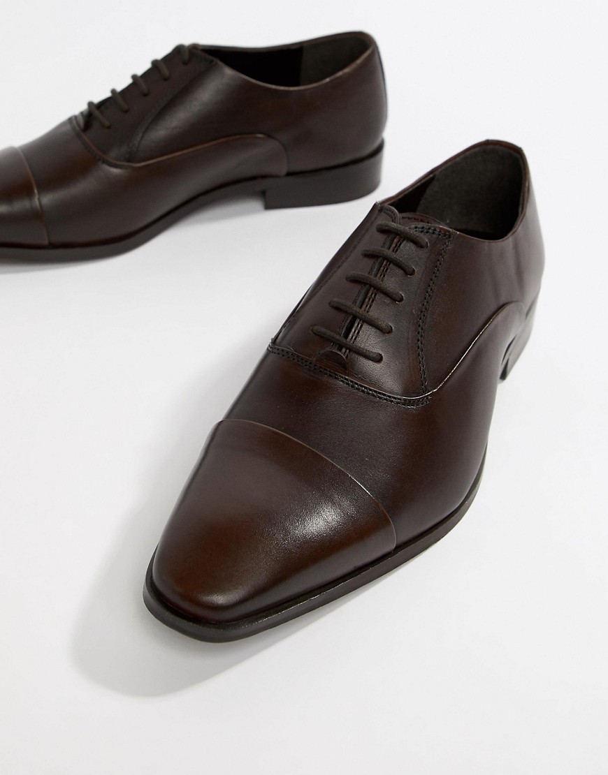 Dune Toe Cap Derby Shoes In Brown Leather