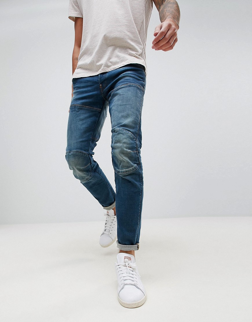 Узкие потертые джинсы G-Star 5620 3D - Синий 