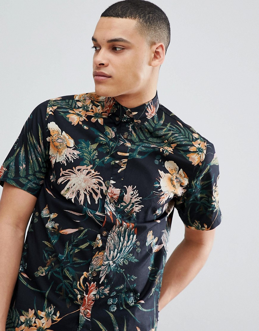 Only & Sons Short Sleeve Shirt With Floral Print - Black