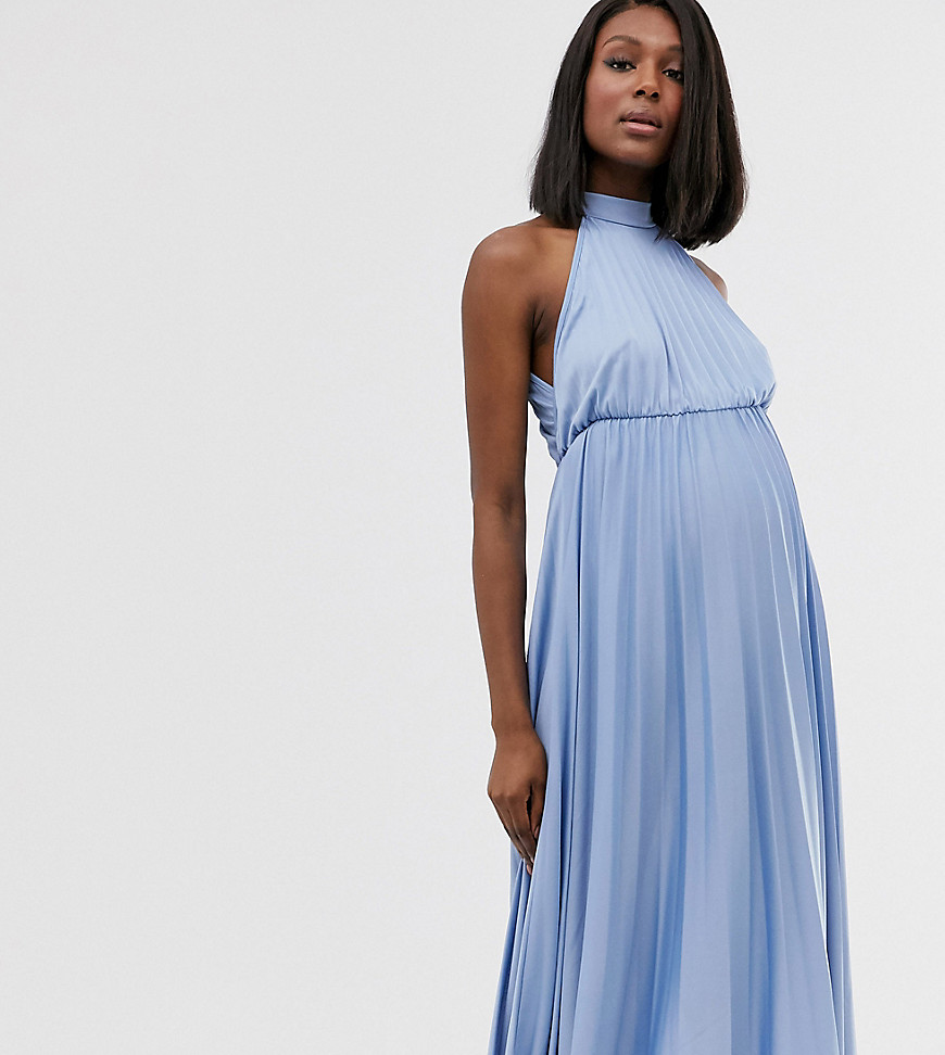 ASOS DESIGN Maternity Halter Pleated Waisted Midi Dress