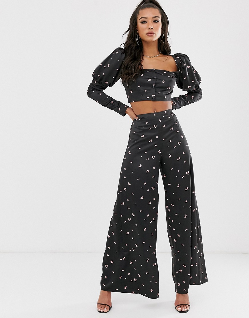 House Of Stars wide leg full length trousers in ditsy floral co-ord