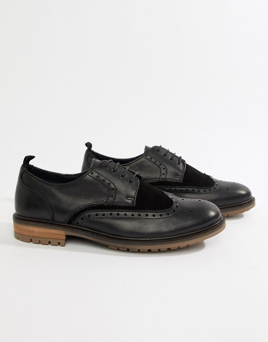 Silver Street Brogue Suede Lace Up Shoe in Black