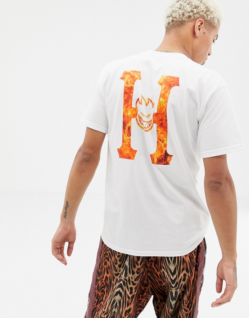 HUF x Spitfire T-Shirt With Large Flame Logo Back Print In White