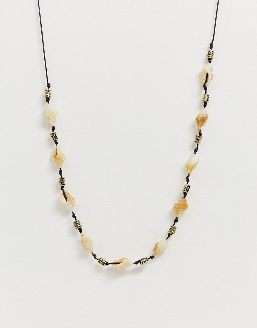 Asos Design Faux Shell Necklace With Metal Beads-black