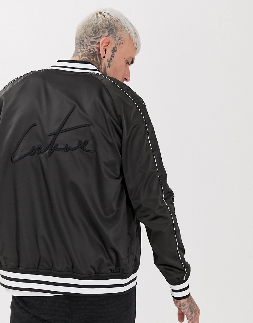 Couture Club satin bomber with back embroidery