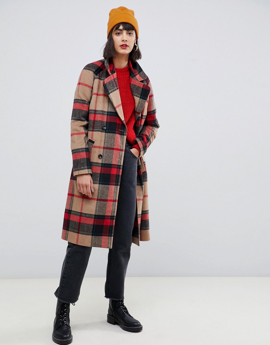 Pieces double breasted check coat