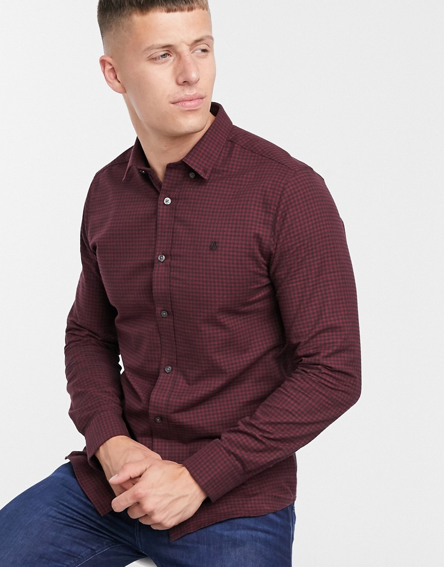 Burton Menswear long sleeve gingham slim fit shirt in burgundy