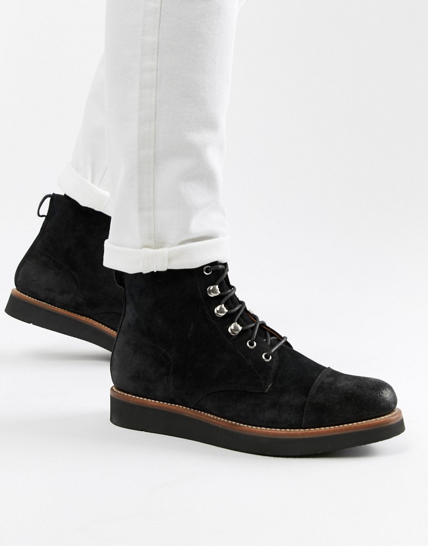 Grenson Newton lace up boots in black suede