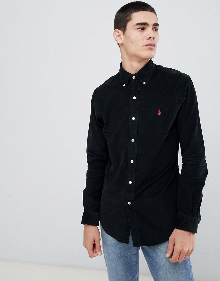 Polo Ralph Lauren slim fit fine cord shirt player logo button down in black