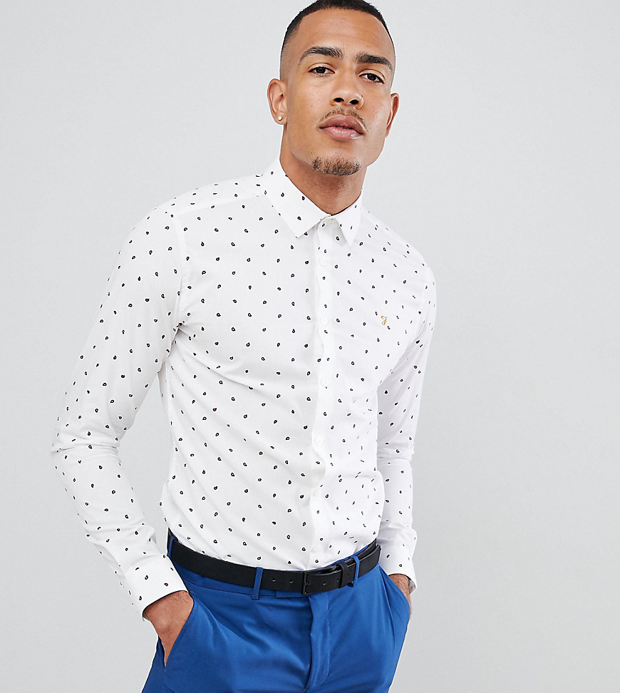 Farah Oakton skinny smart shirt with paisley print in white