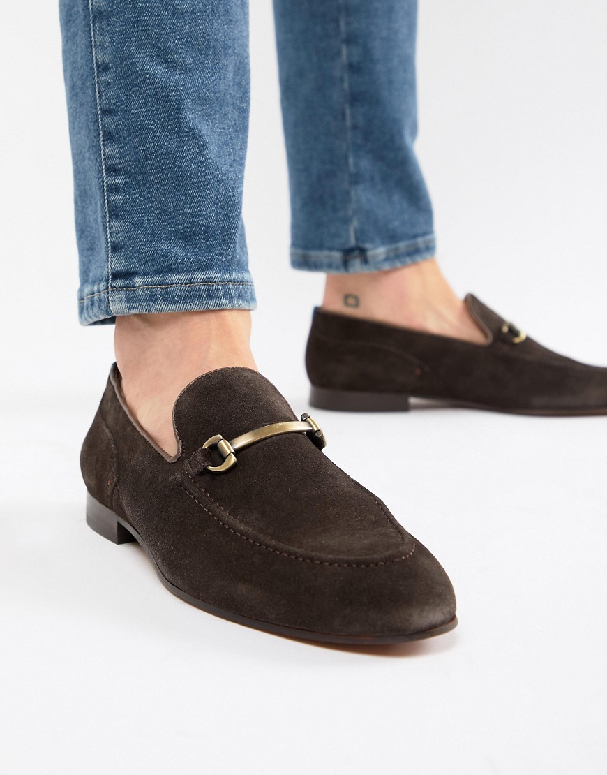 H By Hudson Banchory bar loafers in brown suede