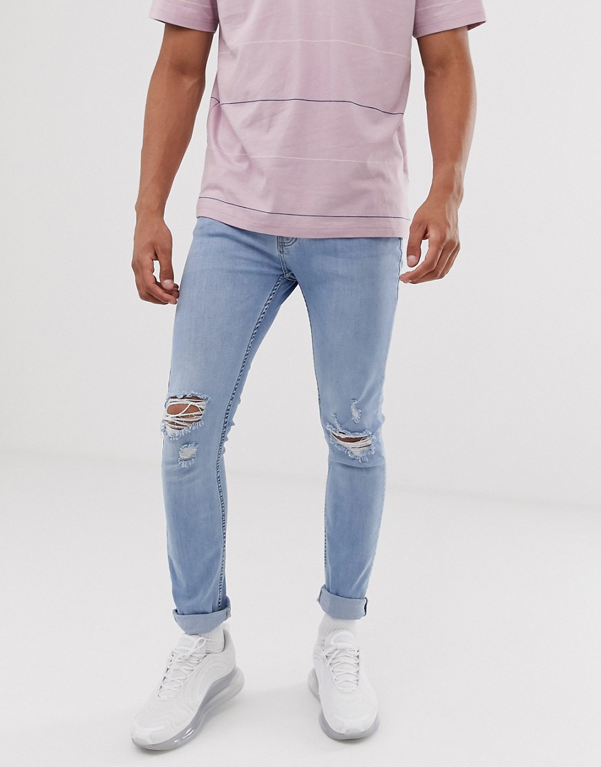 Topman super skinny jeans with rips in blue wash