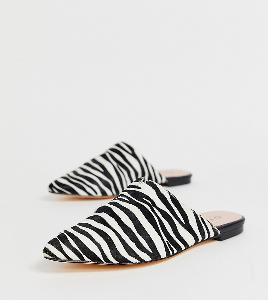 Office Faith exclusive zebra printed leather slip on mules