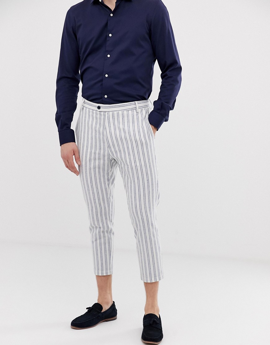 Gianni Feraud pleated linen stripe cropped trousers