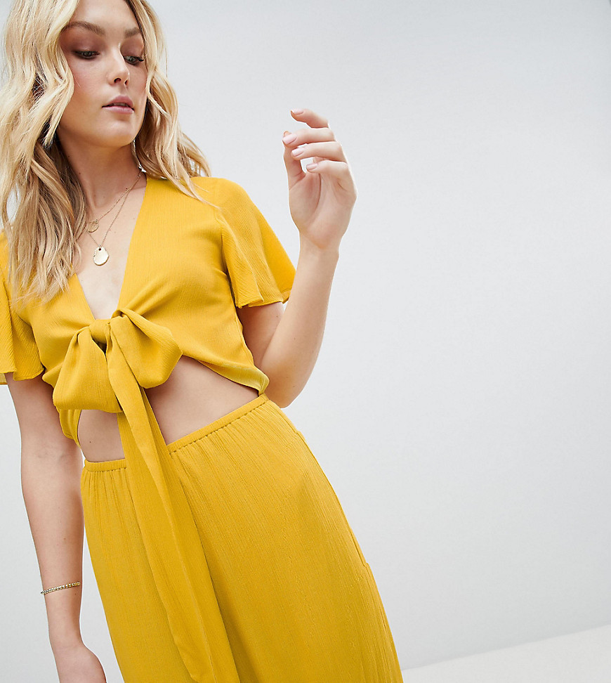 Glamorous Tall Jumpsuit With Cut Out And Bow Front - Yellow