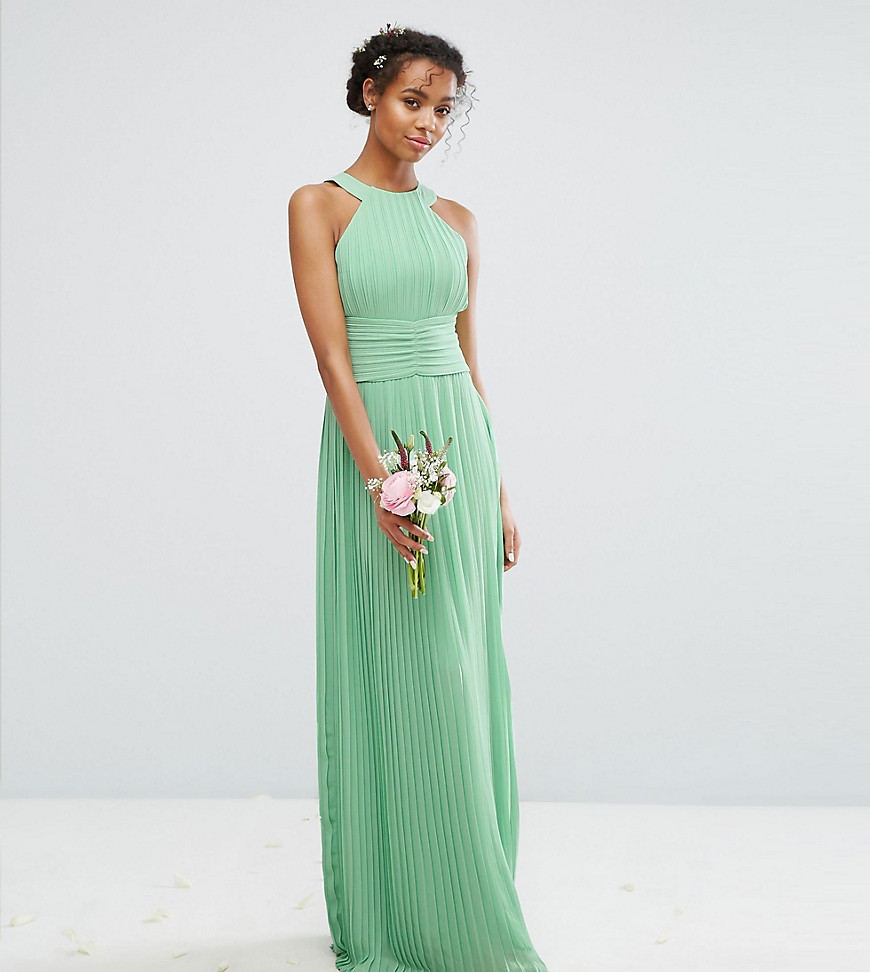 TFNC WEDDING High Neck Pleated Maxi Dress - Sage green
