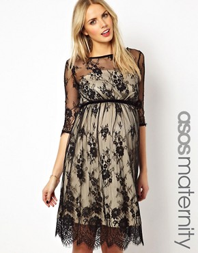 Image 1 of ASOS Maternity Lace Midi Dress With Scallop