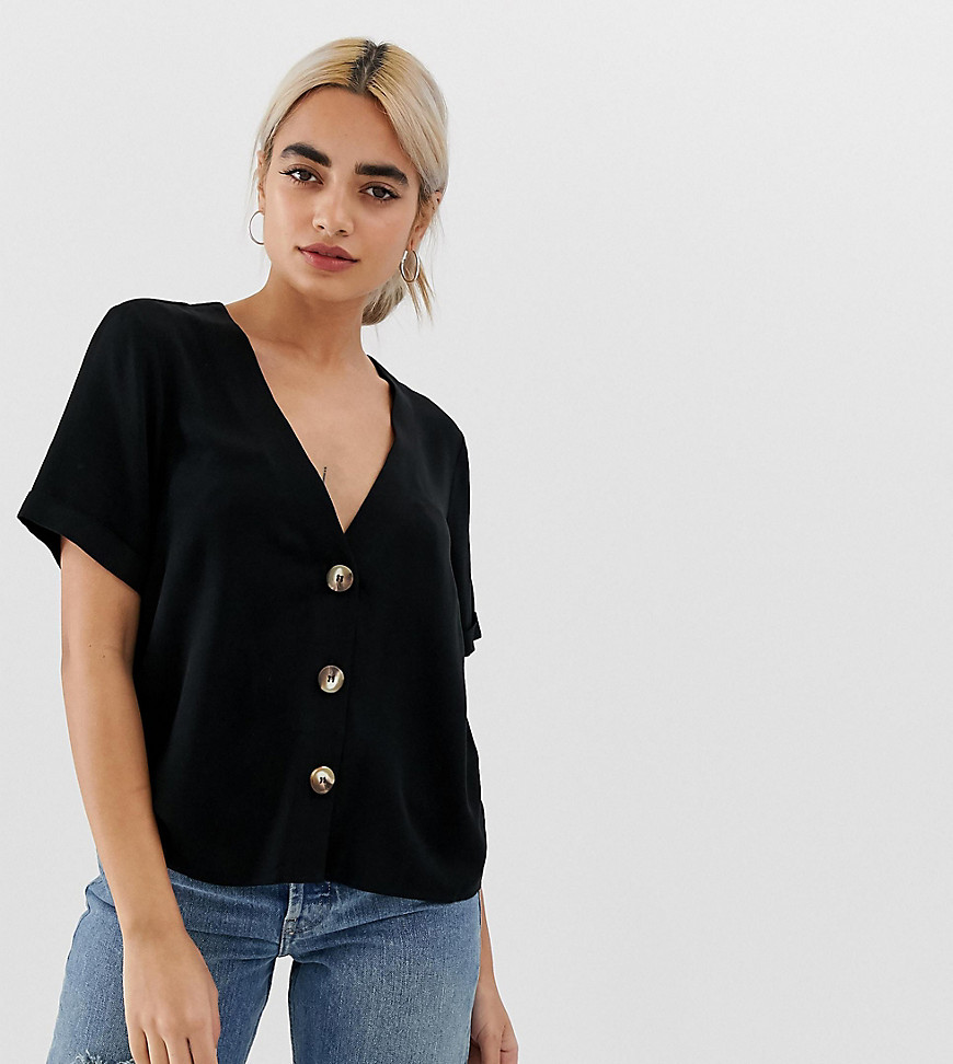 ASOS DESIGN Petite boxy v neck top with contrast buttons