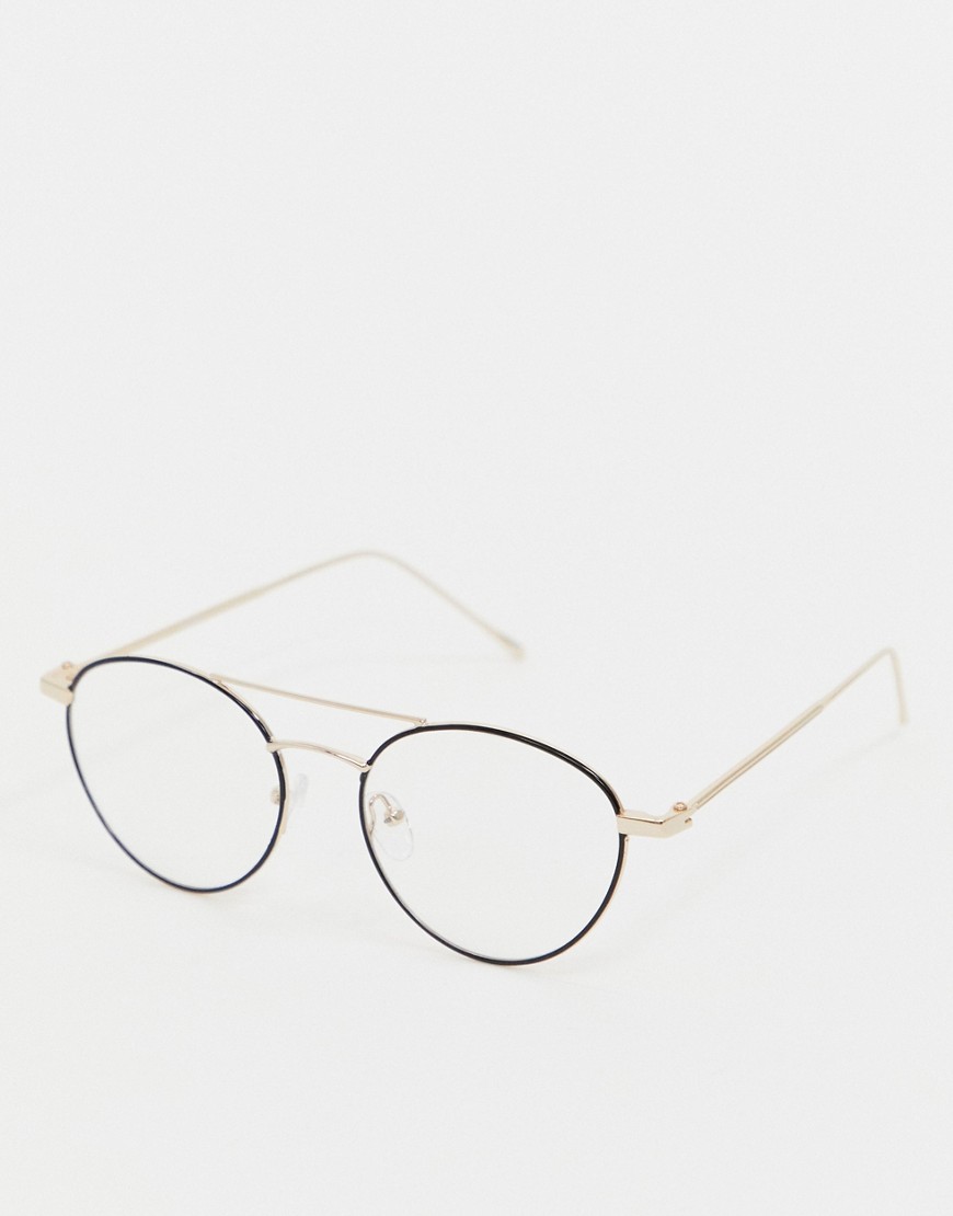 Reclaimed Vintage Inspired round double brow glasses in black exclusive to ASOS