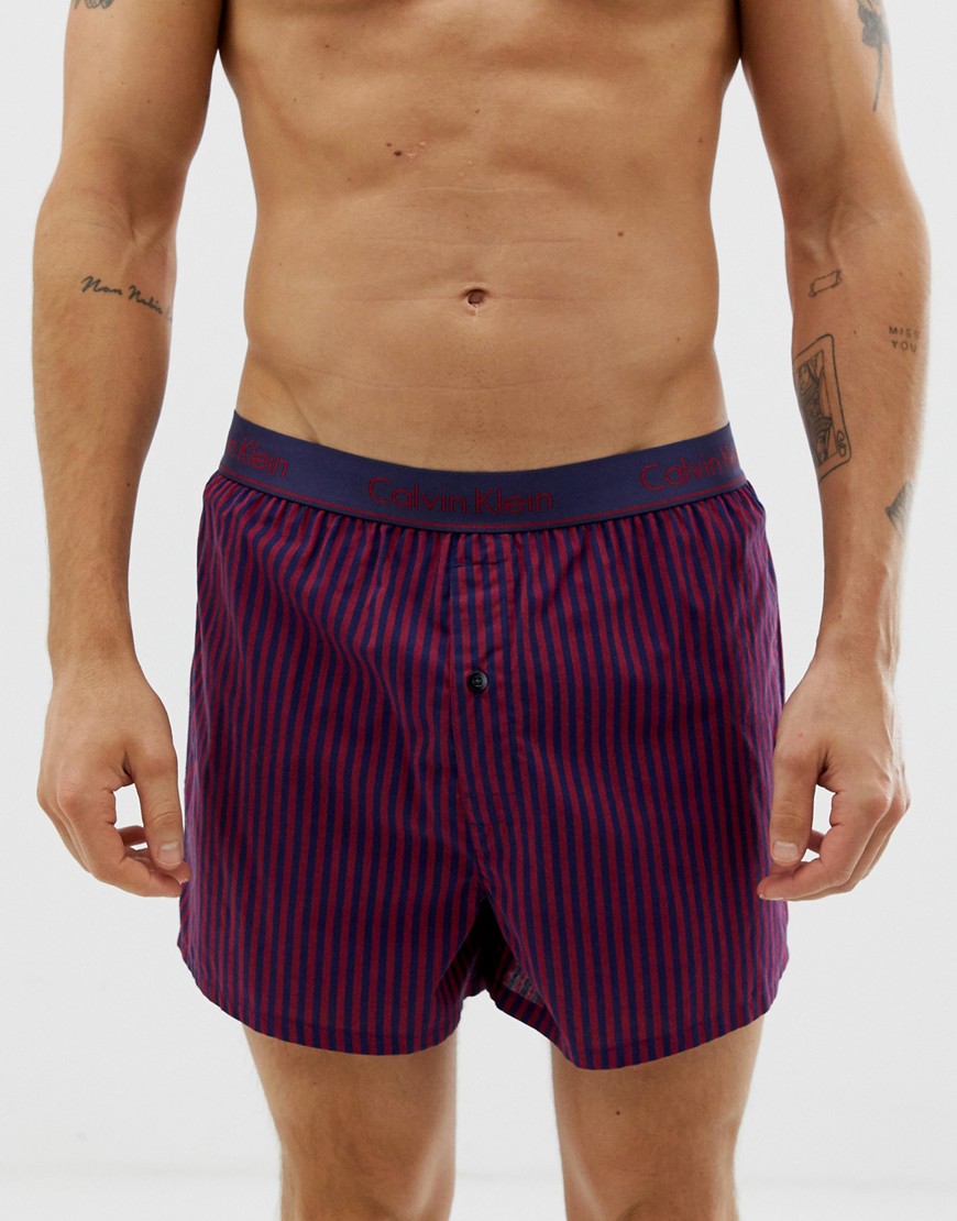 Calvin Klein slim fit stripe woven boxers in burgundy