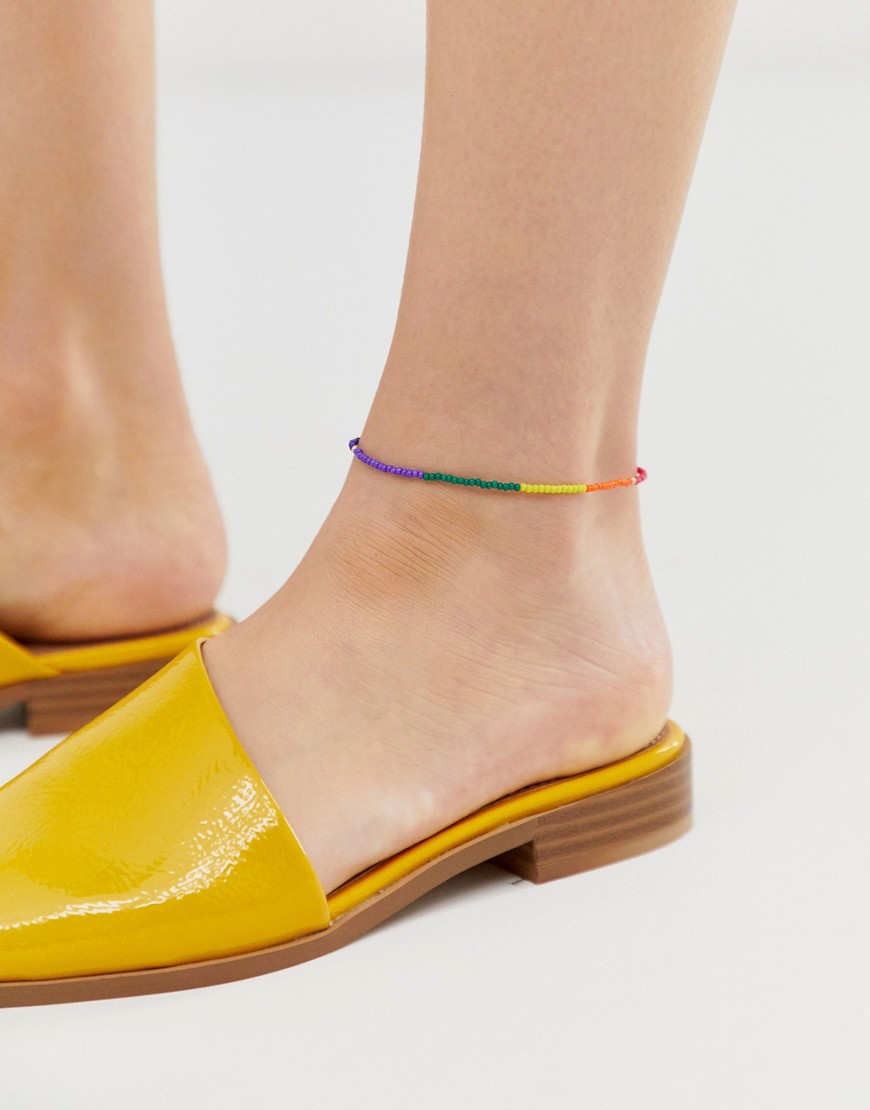 Asos Design Anklet In Multicolor Beads