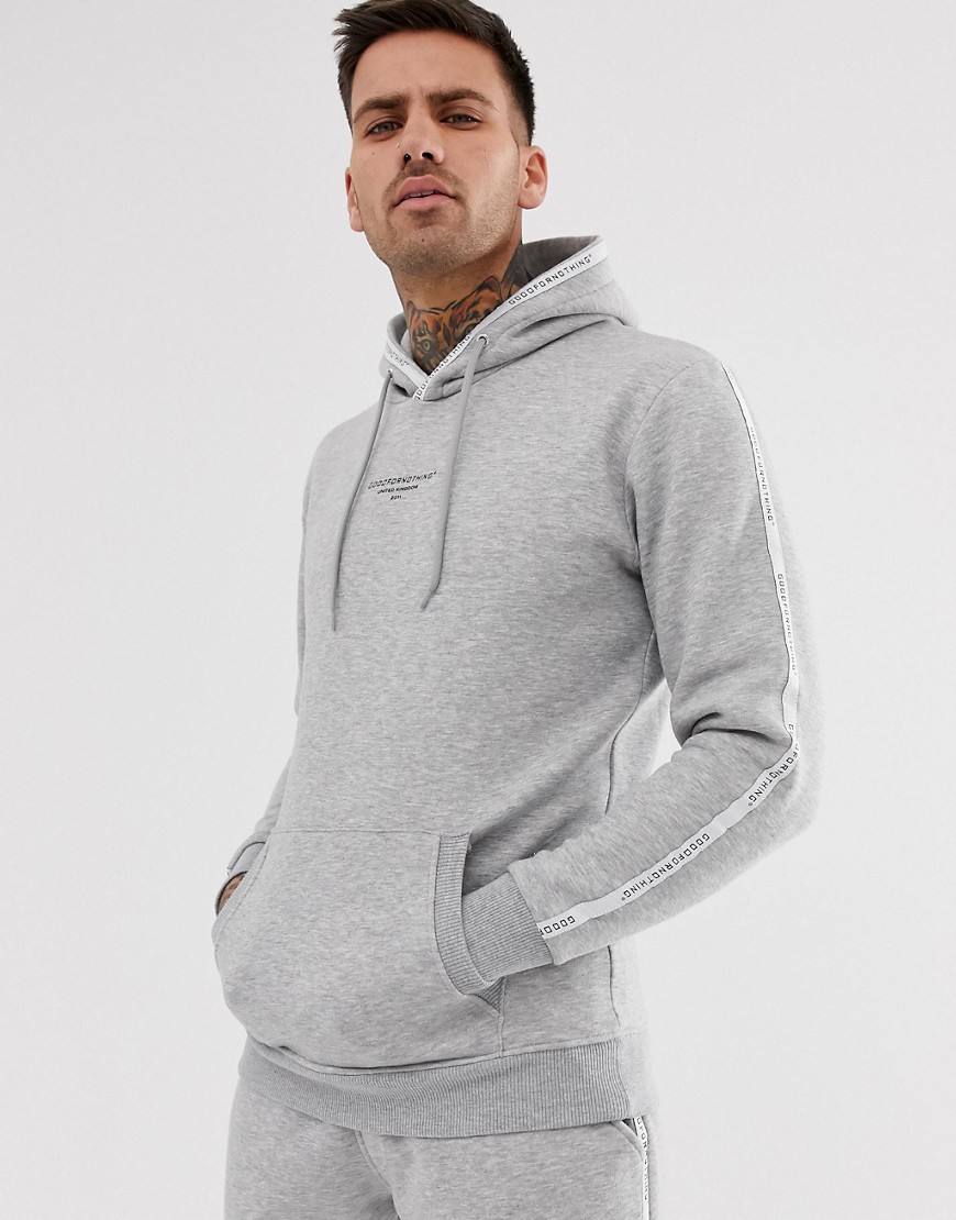 Good For Nothing muscle hoodie in grey with logo side stripe