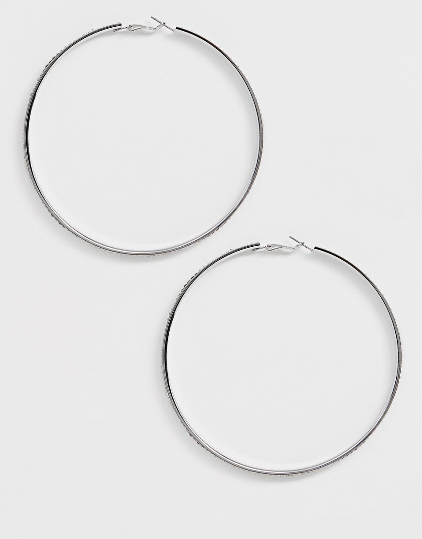 Missguided drop hoop diamante earrings in silver