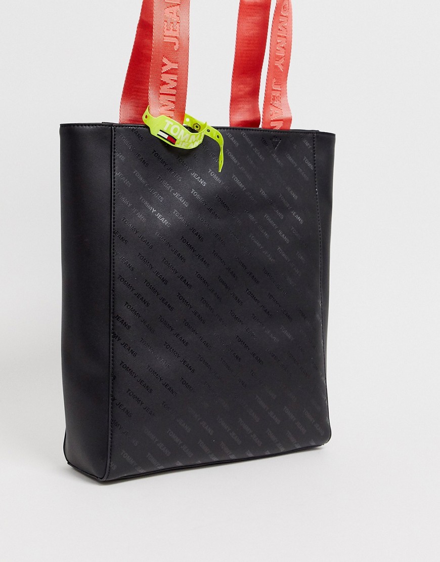 Tommy Jeans all over logo tote with neon straps