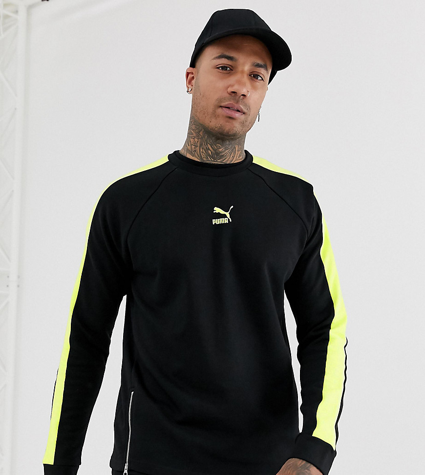 Puma side zip sweat with neon taping in black Exclusive at ASOS
