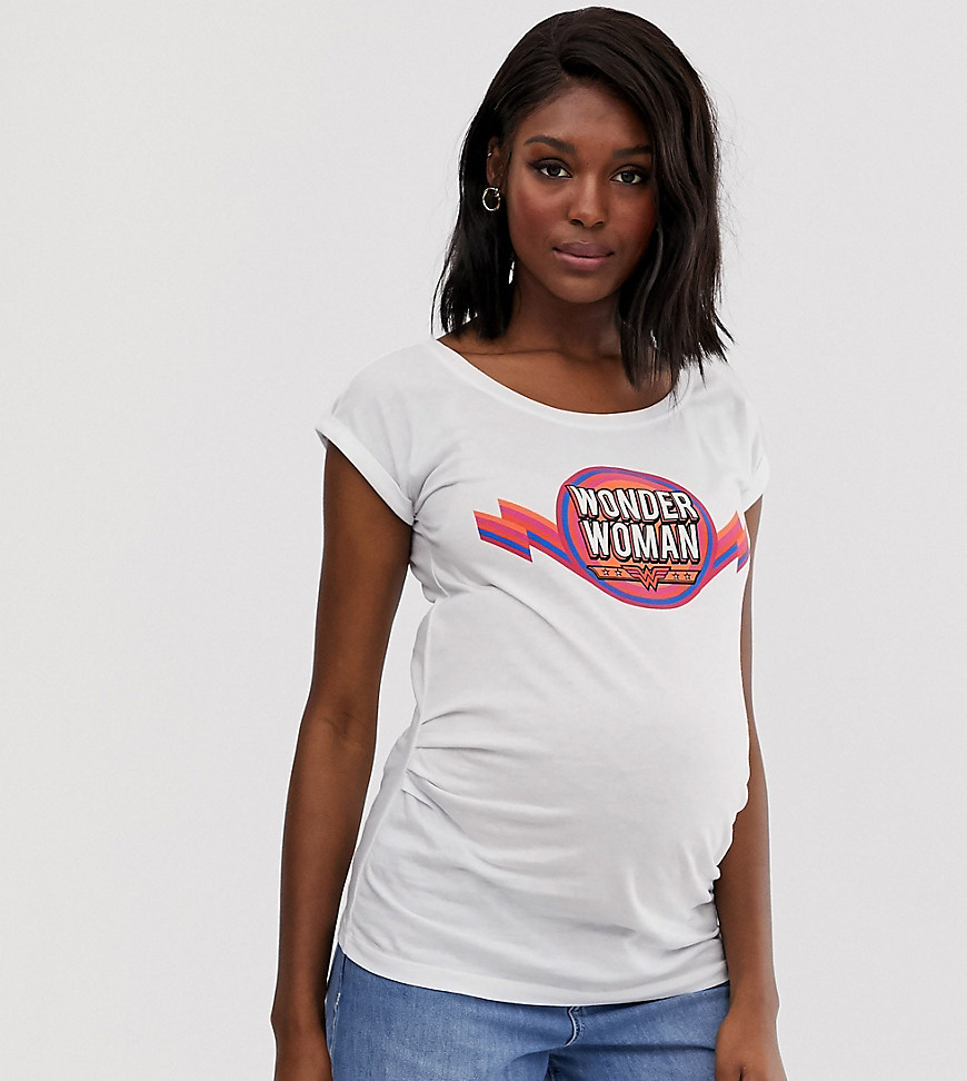 New Look Maternity wonder woman slogan tee in white