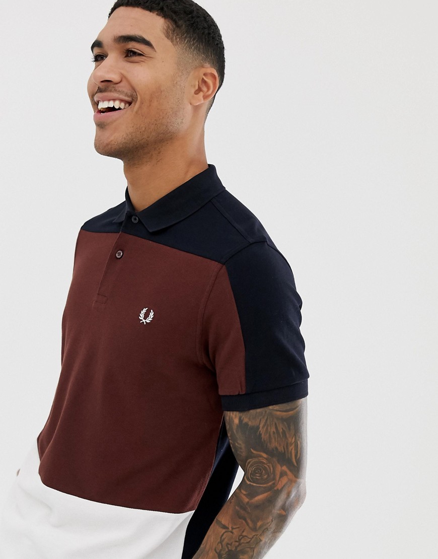 Fred Perry panelled pique polo in navy