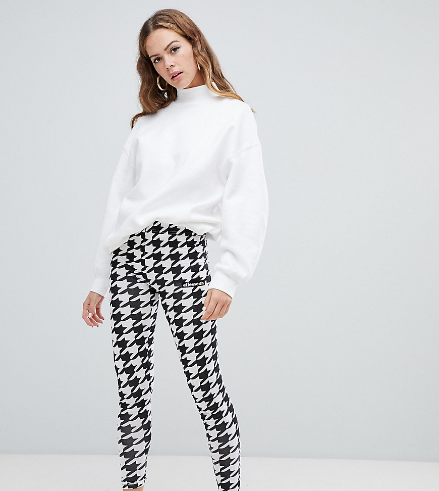 ellesse leggings with side logo in houndstooth - Black and white