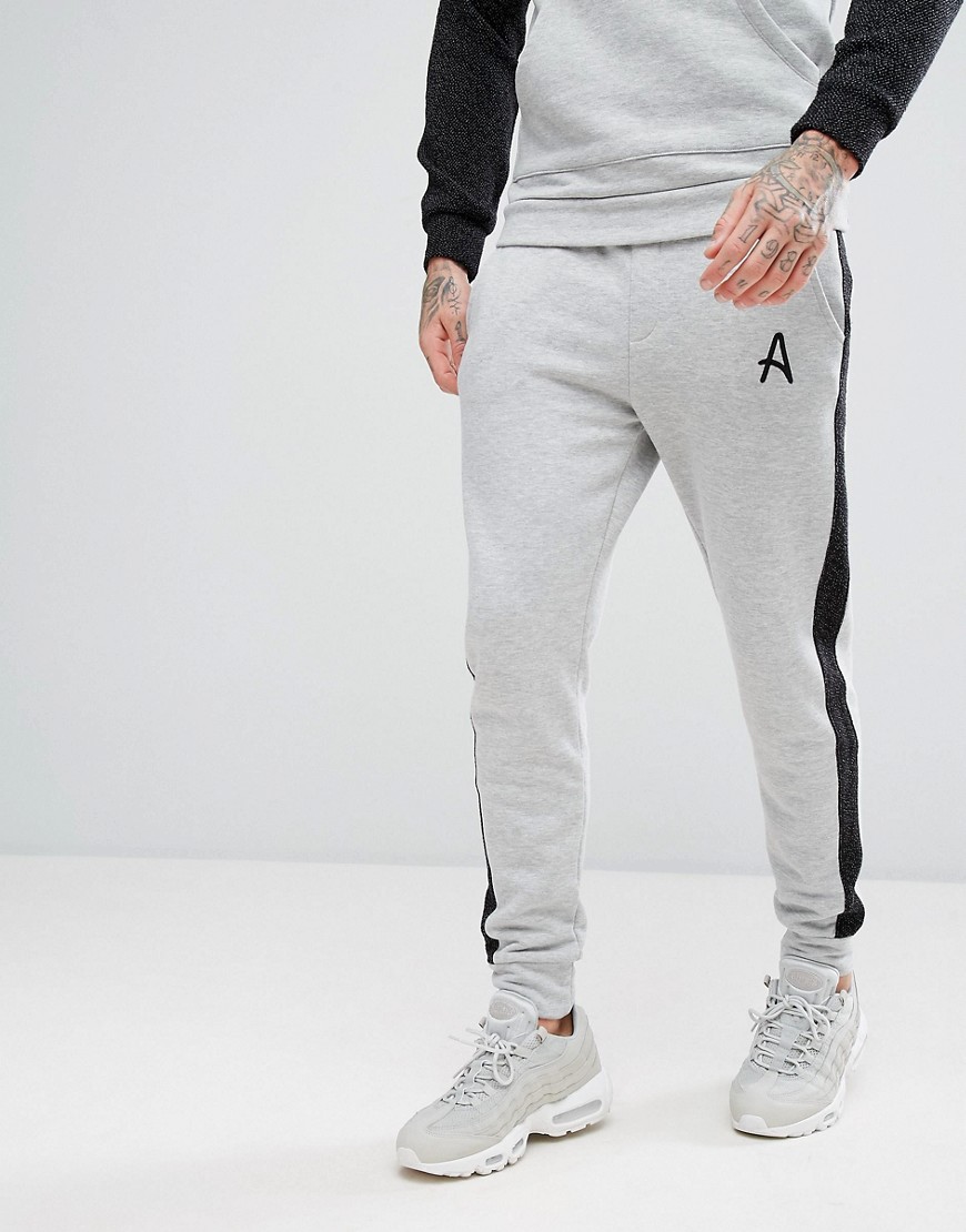 Aces Couture Skinny Joggers In Grey With Stripe - Grey