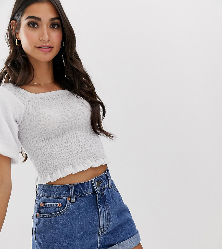 Fashion Union Petite ruched crop top with balloon sleeves