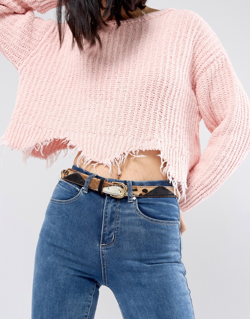 Leon and Harper Skinny Belt in Patched Pony Skin - Natural