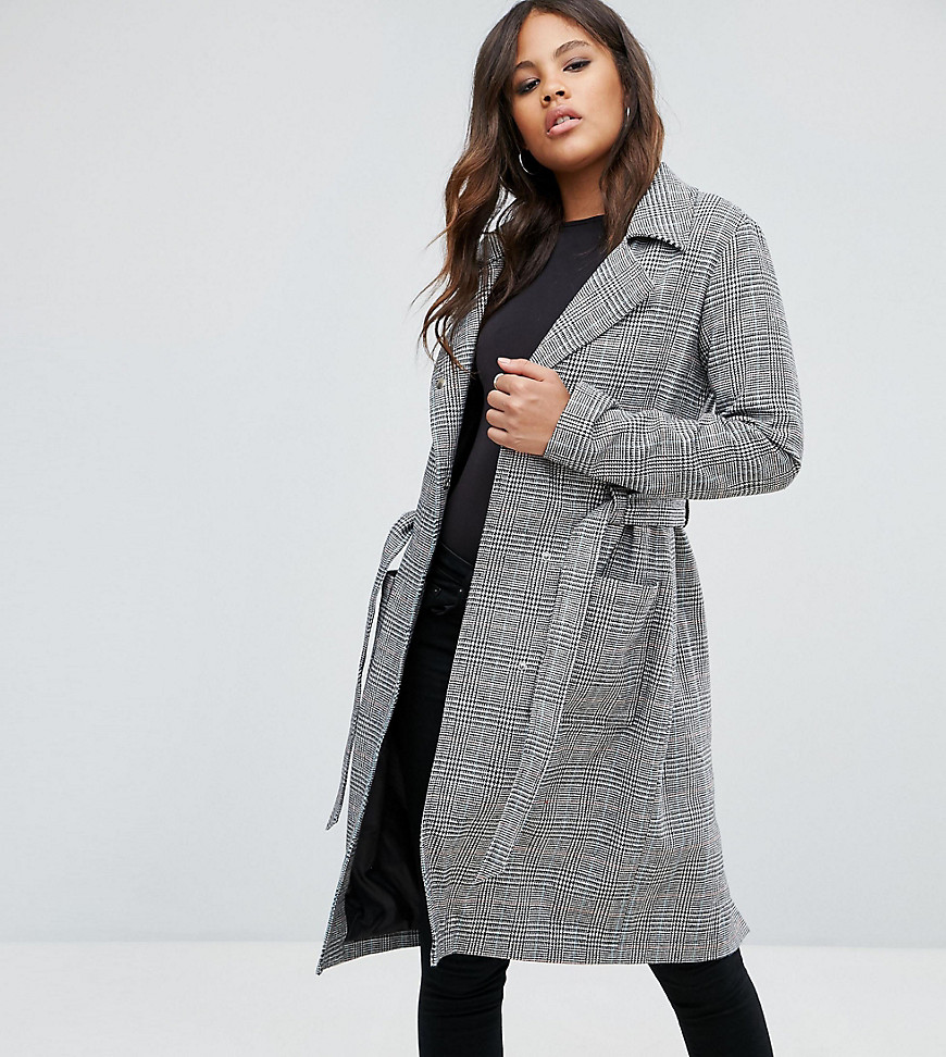 Missguided Tall Check Tie Waist Trench Coat - Check